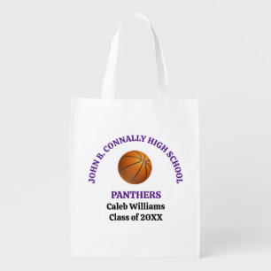 Purple High School Basketball Team Personalized Grocery Bag