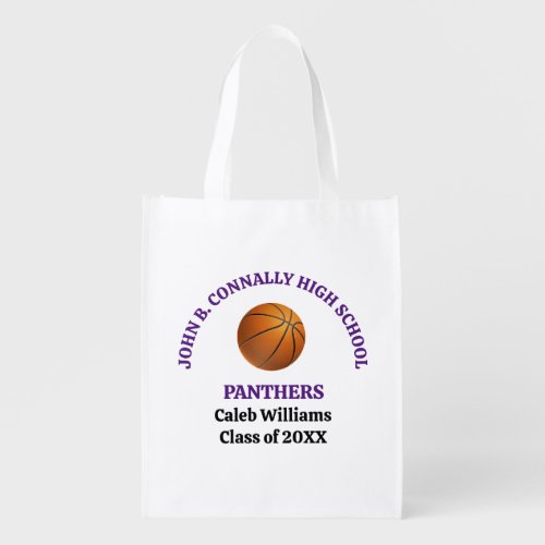 Purple High School Basketball Team Personalized Grocery Bag