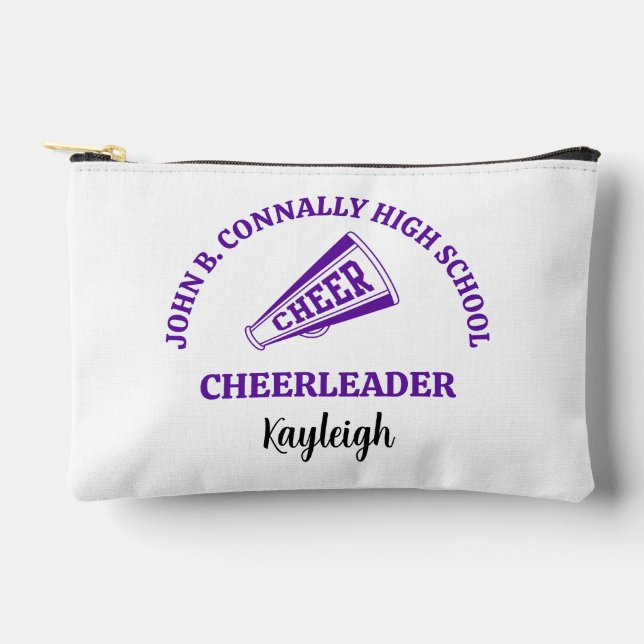 Purple High School Cheerleader Personalized Accessory Pouch (Front)