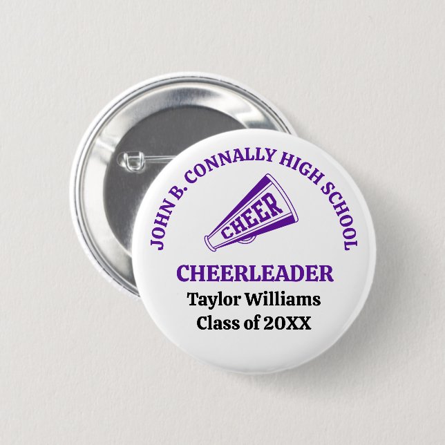 Purple High School Cheerleader Personalized Button (Front & Back)