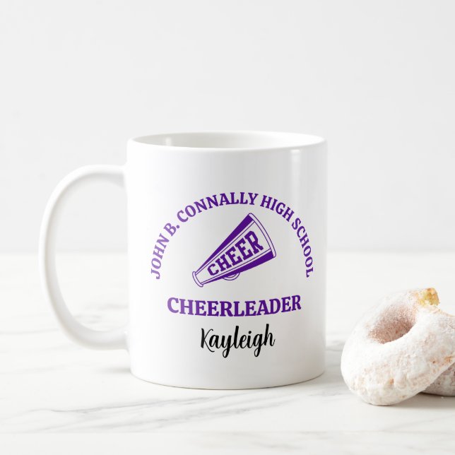 Purple High School Cheerleader Personalized Coffee Mug (With Donut)