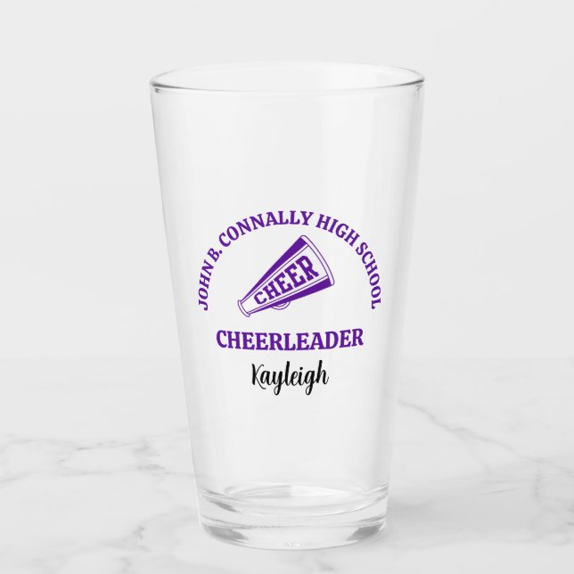 Purple High School Cheerleader Personalized Glass (Front)