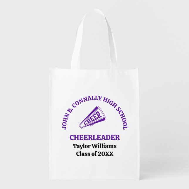 Purple High School Cheerleader Personalized Grocery Bag (Front)