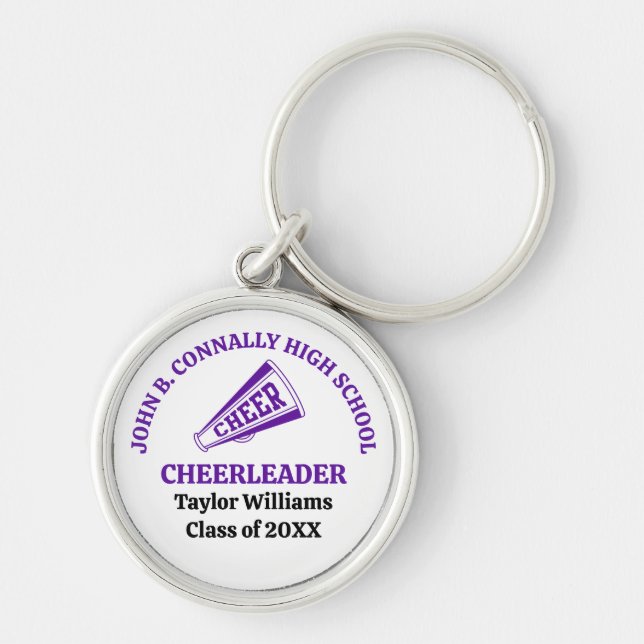 Purple High School Cheerleader Personalized Keychain (Front)