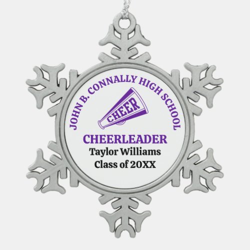 Purple High School Cheerleader Personalized Snowflake Pewter Christmas Ornament