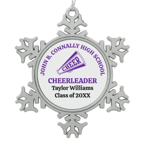 Purple High School Cheerleader Personalized Snowflake Pewter Christmas Ornament