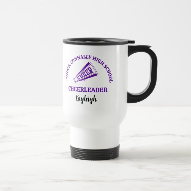 Purple High School Cheerleader Personalized Travel Mug (Right)