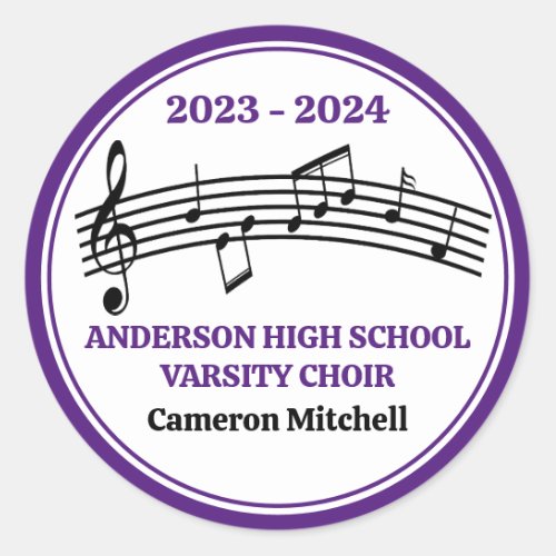 Purple High School Choir Custom Party Classic Round Sticker