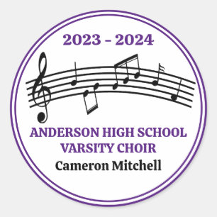 Purple High School Choir Custom Party Classic Round Sticker