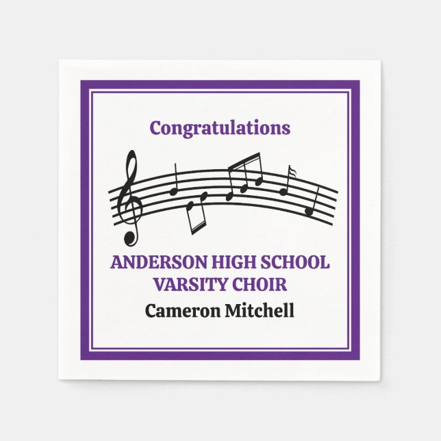 Purple High School Choir Custom Party Napkins (Front)
