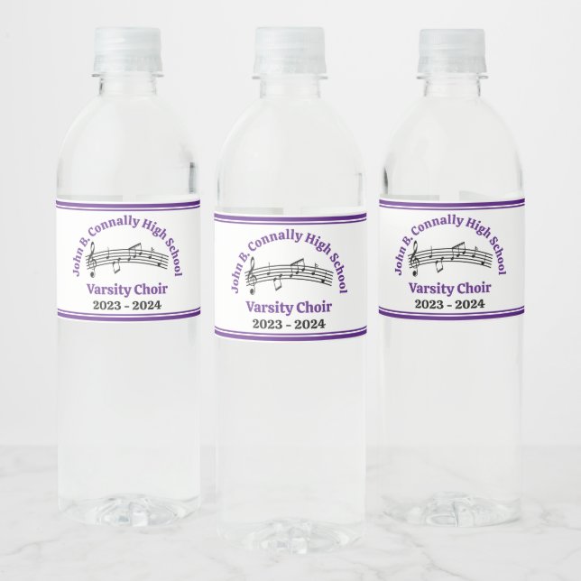 Purple High School Choir Custom Party Water Bottle Label (Bottles)