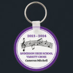 Purple High School Choir Personalized Keychain<br><div class="desc">This cute purple high school choir keychain features the student and chorale name under the musical staff with treble clef and music notes. Customize for a singer,  choir teacher,  or director  for a great graduation keepsake gift.</div>