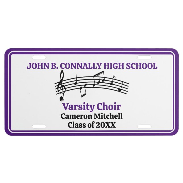 Purple High School Choir Personalized License Plate (Front)