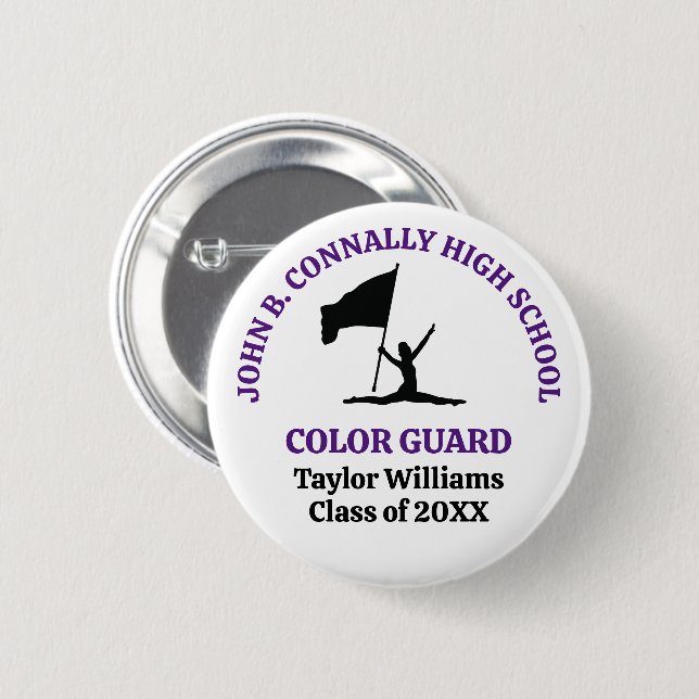 Purple High School Color Guard Personalized Button (Front & Back)