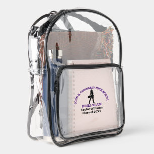 Purple High School Drill Team Dancer Personalized Clear Backpack