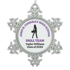 Purple High School Drill Team Dancer Personalized Snowflake Pewter Christmas Ornament