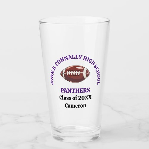 Purple High School Football Player Personalized Glass