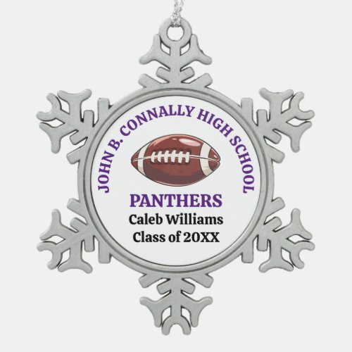 Purple High School Football Player Personalized Snowflake Pewter Christmas Ornament