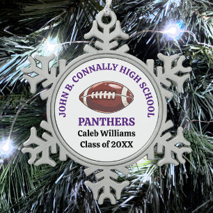 Purple High School Football Player Personalized Snowflake Pewter Christmas Ornament
