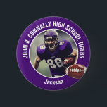 Purple High School Football Player Photo Button<br><div class="desc">This cool customized high school football player photo spirit button in purple features white typography of your team and player name. Personalize with your athlete name next to the ball.</div>