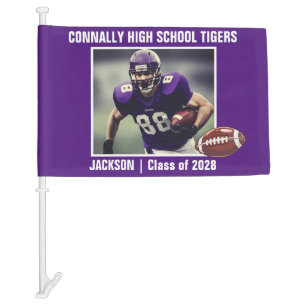 Purple High School Football Player Photo Car Flag