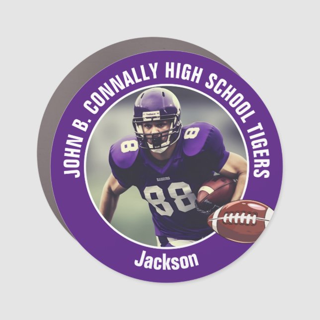 Purple High School Football Player Photo Car Magnet (Front)