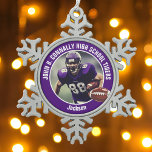 Purple High School Football Player Photo Custom Snowflake Pewter Christmas Ornament<br><div class="desc">This cool customized high school football player photo Christmas ornament in purple features white typography of your team and player name. Personalize with your athlete name next to the ball.</div>