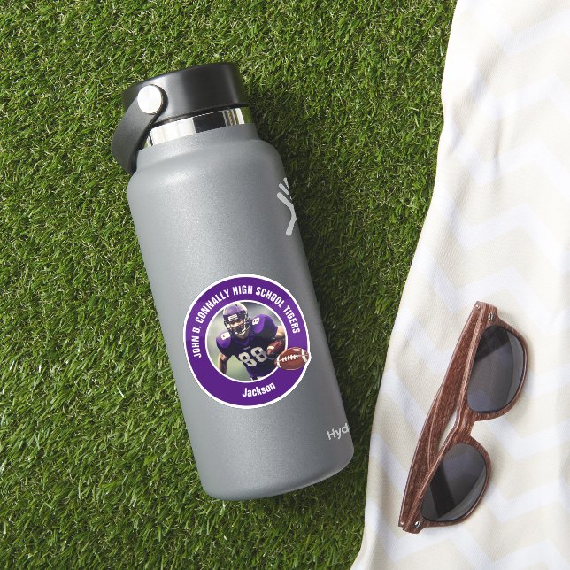 Purple High School Football Player Photo Laptop Sticker (HydroFlask Insitu)