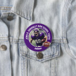 Purple High School Football Player Photo Large Button<br><div class="desc">This cool customized high school football player photo large spirit button in purple features white typography of your team and player name. Personalize with your athlete name next to the ball.</div>