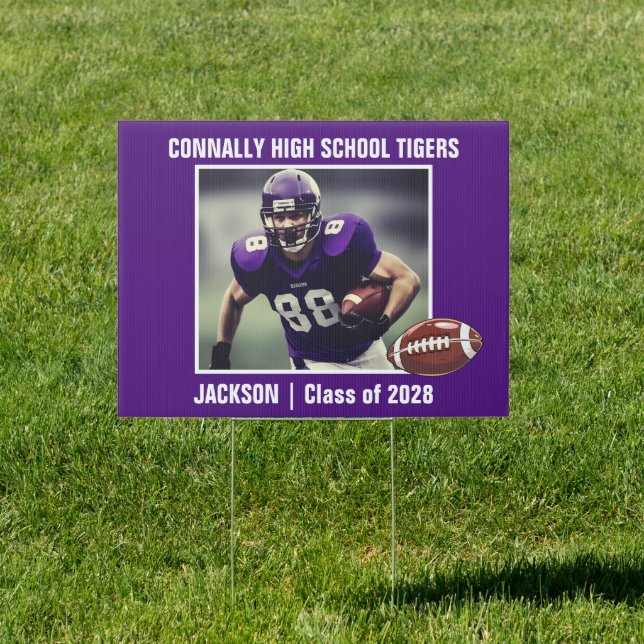 Purple High School Football Player Photo Yard Sign (Insitu)
