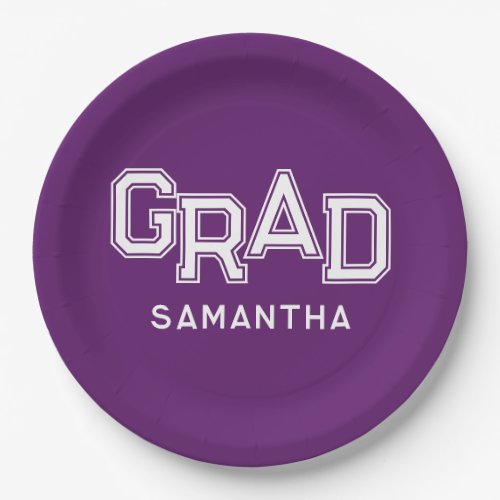 Purple High School Grad Custom Name Graduation Paper Plates