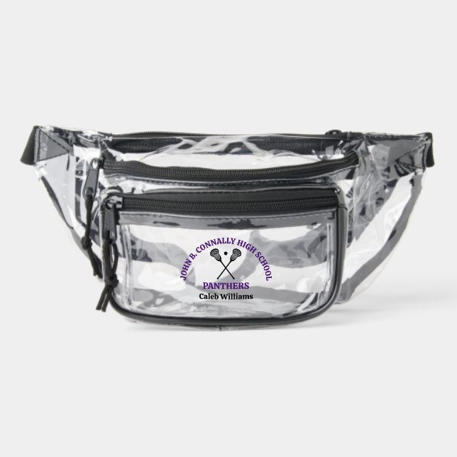 Purple High School Lacrosse Game Personalized Clear Fanny Pack (Front)
