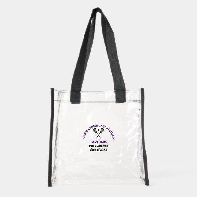Purple High School Lacrosse Game Personalized Clear Tote Bag (Front)