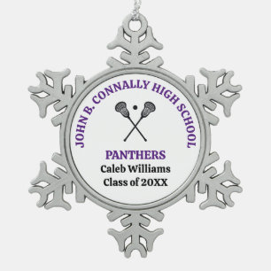 Purple High School Lacrosse Team Personalized Snowflake Pewter Christmas Ornament