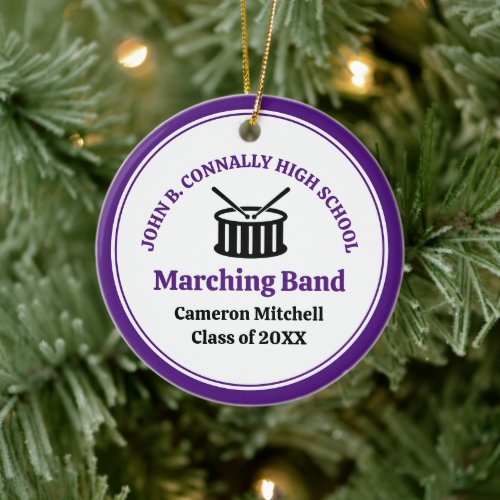 Purple High School Marching Band Custom Christmas Ceramic Ornament