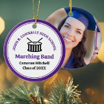 Purple High School Marching Band Custom Christmas Ceramic Ornament<br><div class="desc">This modern custom purple high school marching band Christmas ornament features the student and band name under the drums. Add your student photo on the back. Customize for symphonic,  wind ensemble,  or concert band members or their director for a great graduation keepsake gift.</div>