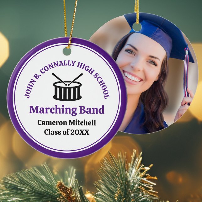 Purple High School Marching Band Custom Christmas Ceramic Ornament (Creator Uploaded)