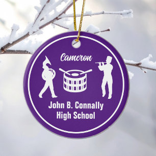 Purple High School Marching Band Custom Christmas Ceramic Ornament