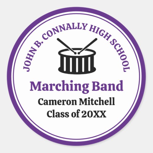 Purple High School Marching Band Custom Party Classic Round Sticker