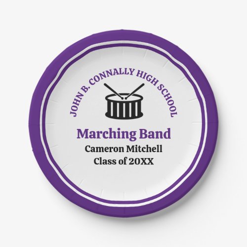 Purple High School Marching Band Graduation Party Paper Plates