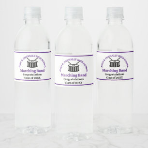 Purple High School Marching Band Graduation Party Water Bottle Label