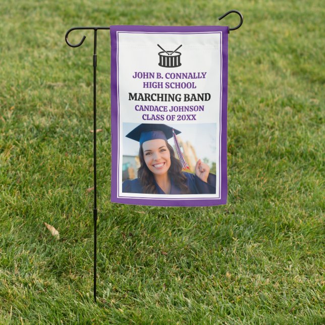 Purple High School Marching Band Photo Custom Garden Flag (In SItu)
