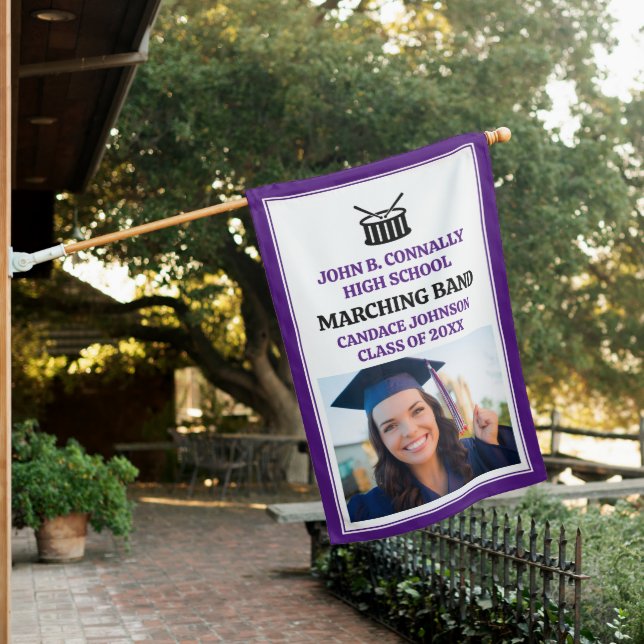 Purple High School Marching Band Photo Custom House Flag (In SItu)