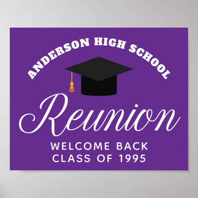 Purple High School Reunion Custom Alumni Welcome Poster (Front)