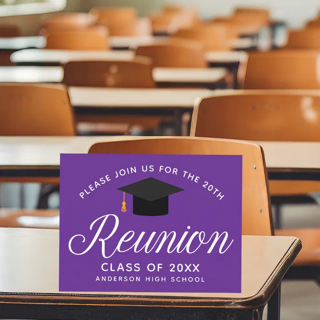 Purple High School Reunion Custom Party Postcard | Zazzle