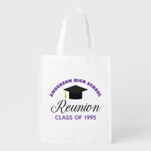 Purple High School Reunion Party Custom Alumni Grocery Bag