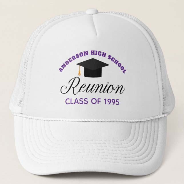 Purple High School Reunion Party Custom Alumni Trucker Hat (Front)
