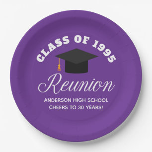 Purple High School Reunion Personalized Party Paper Plates