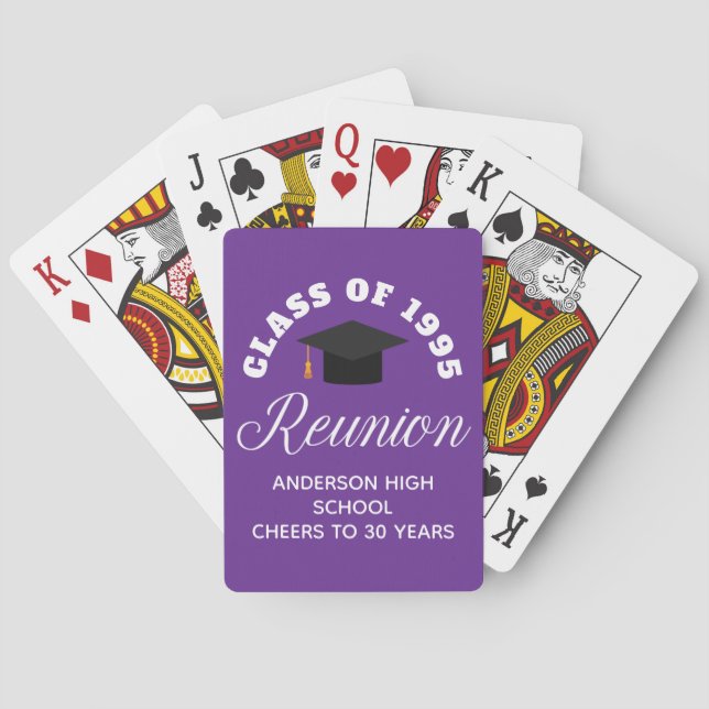Purple High School Reunion Personalized Party Poker Cards (Back)