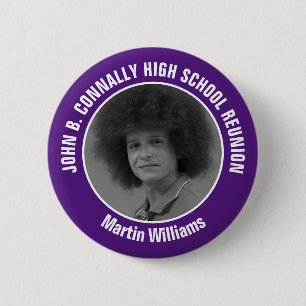 Purple High School Reunion Yearbook Photo Button